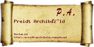 Preidt Archibáld névjegykártya